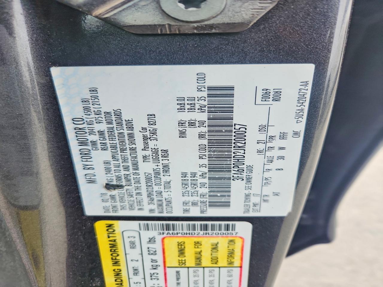 2018 FORD FUSION SE photo 12