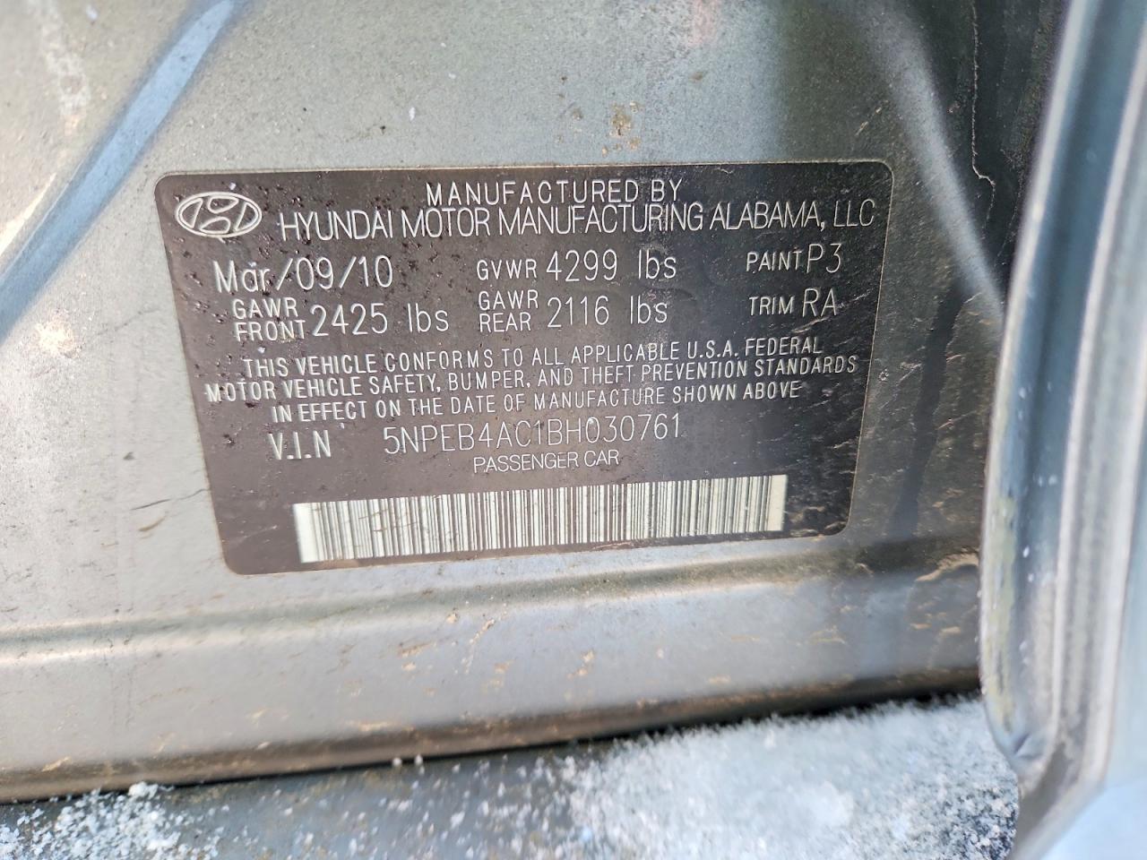 2011 HYUNDAI SONATA GLS photo 12