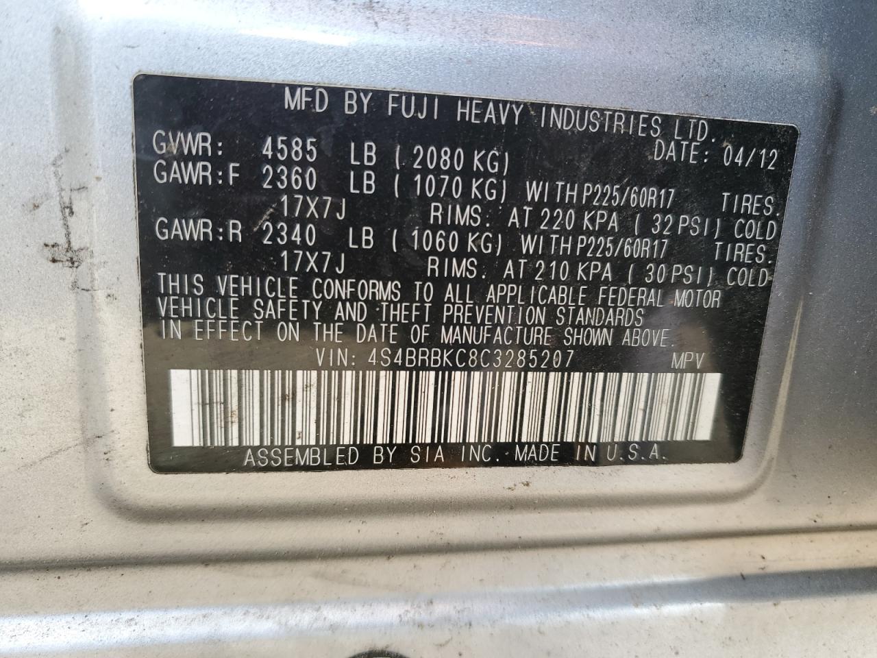 2012 SUBARU OUTBACK 2.5I LIMITED photo 14