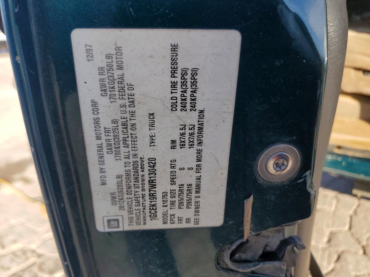 1998 CHEVROLET GMT-400 K1500 photo 12