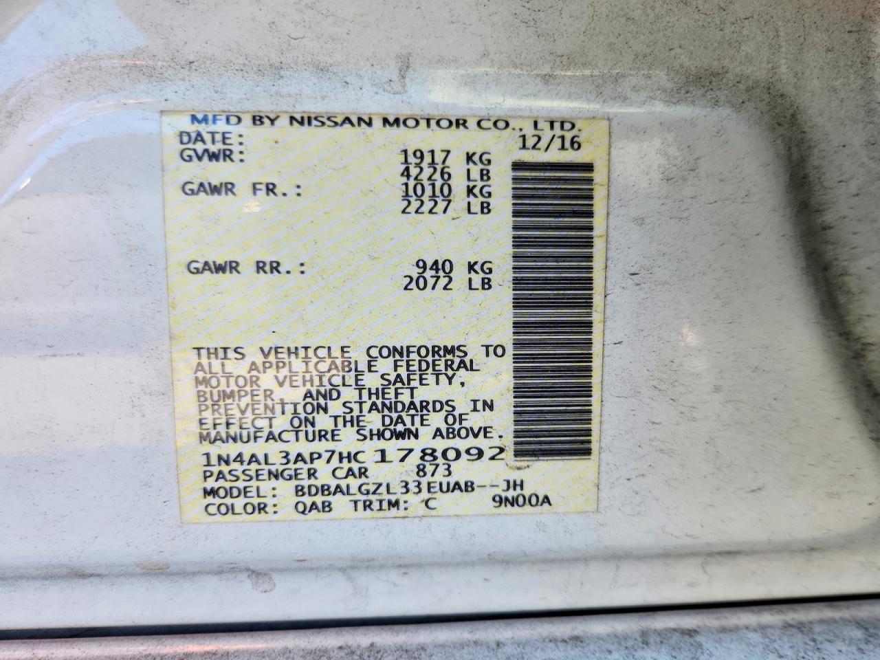 2017 NISSAN ALTIMA 2.5 photo 12