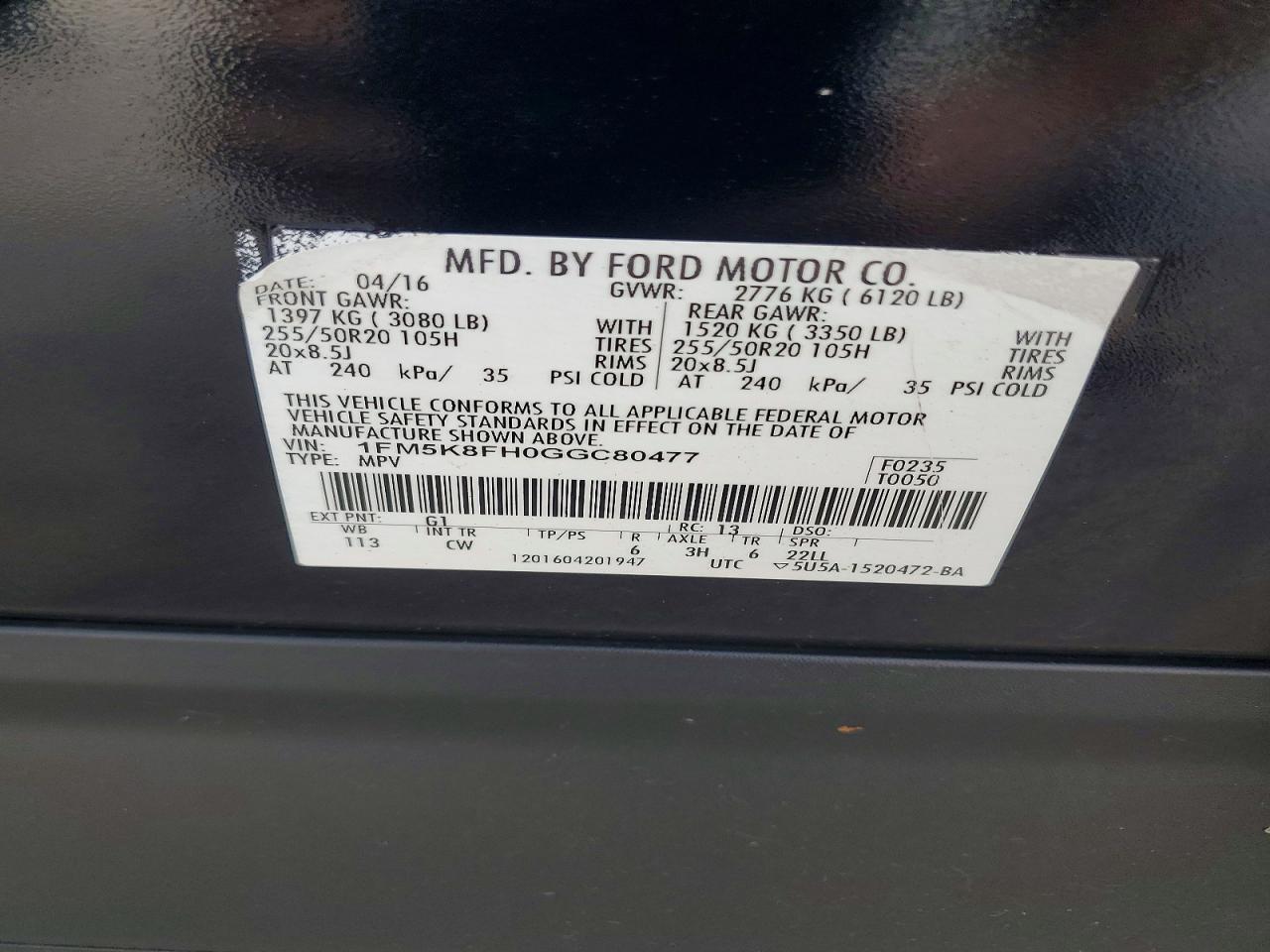 2016 FORD EXPLORER LIMITED photo 13