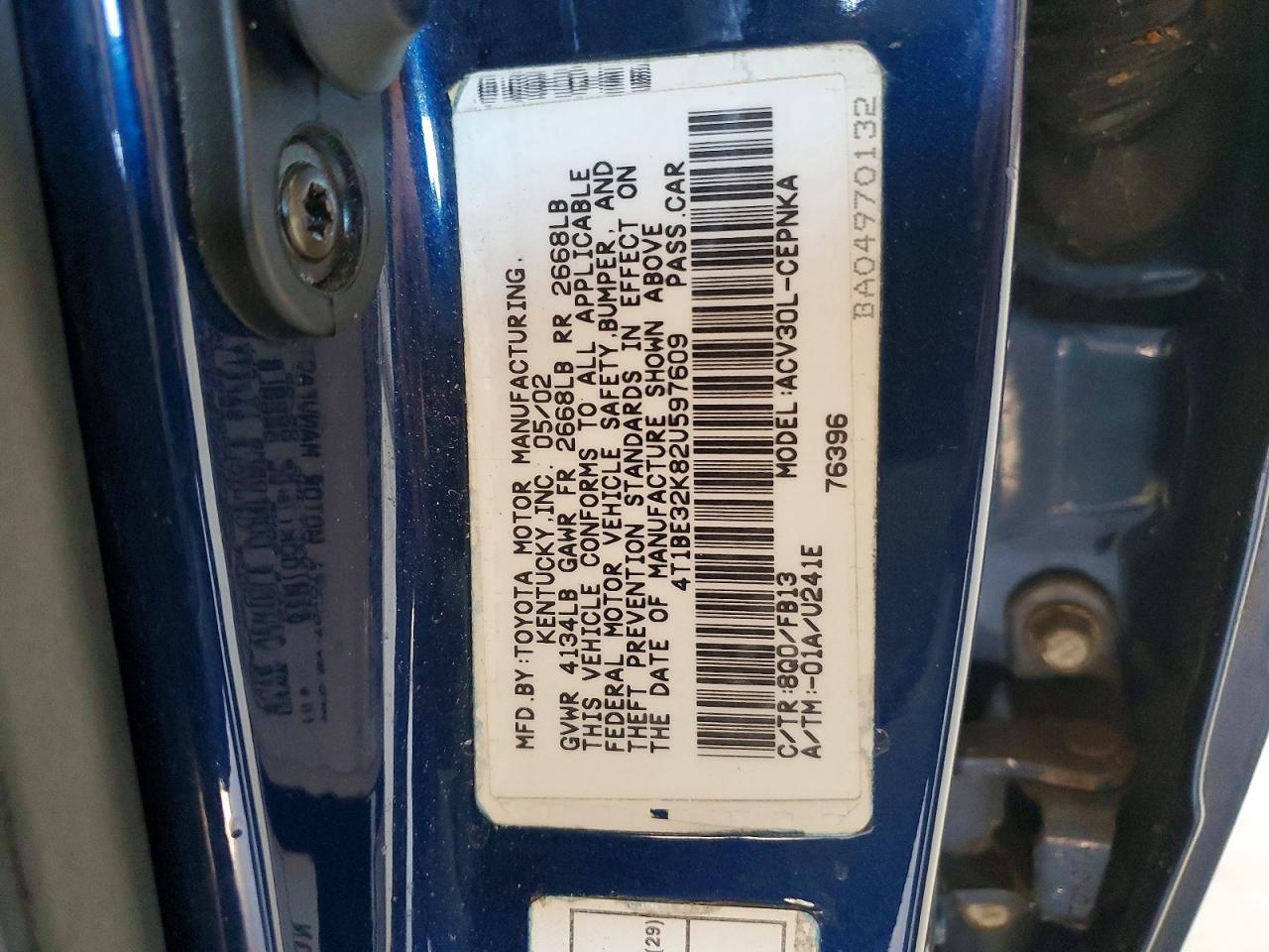 2002 TOYOTA CAMRY LE photo 12