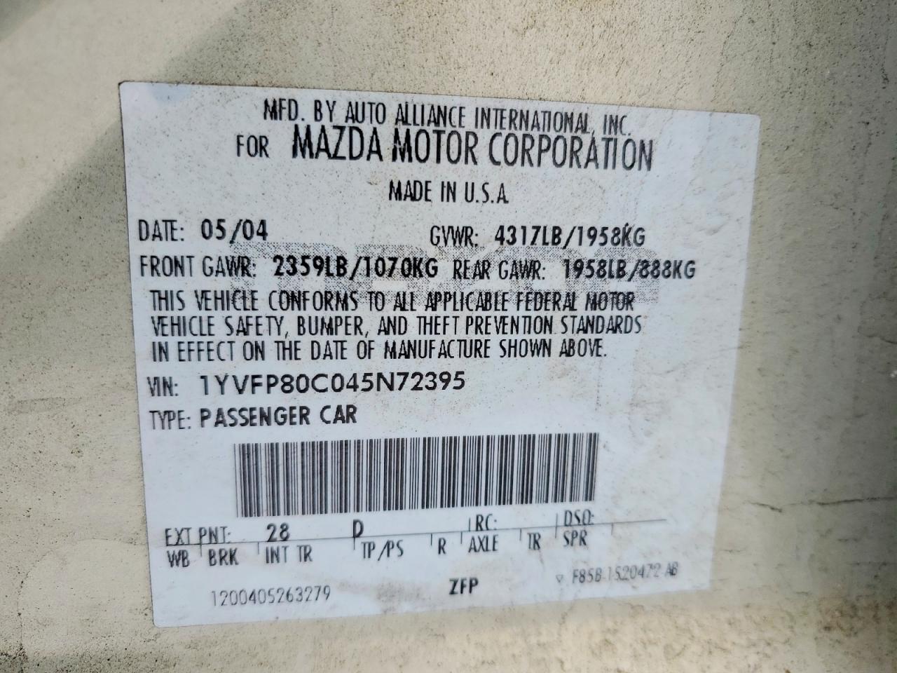 2004 MAZDA 6 I photo 12