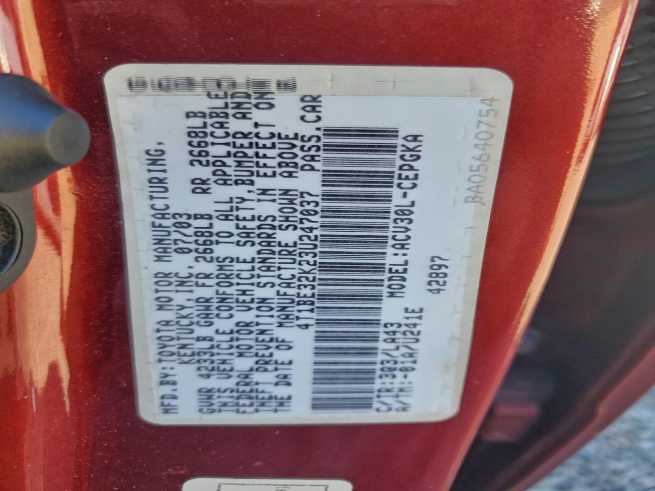 2003 TOYOTA CAMRY LE photo 12