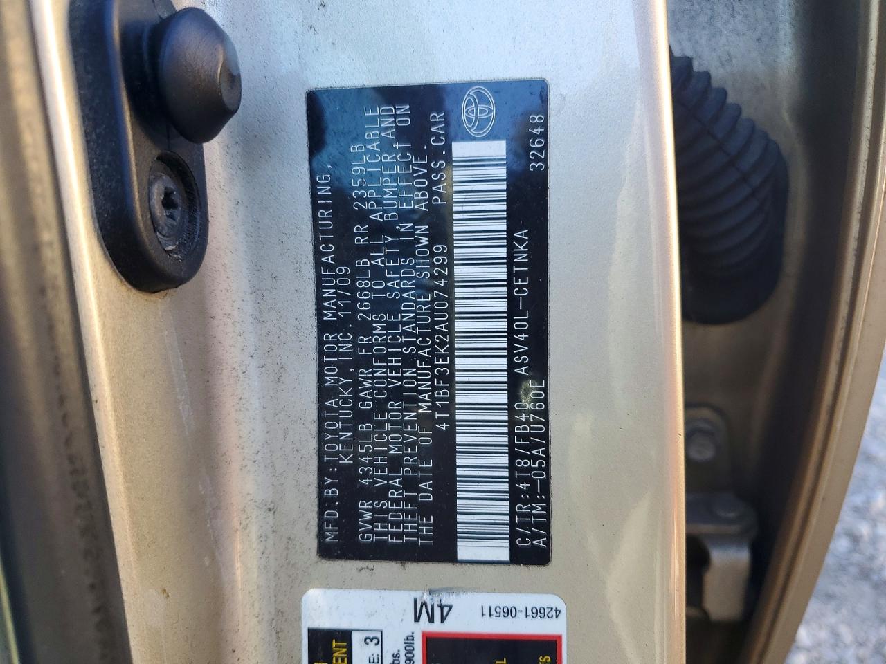 2010 TOYOTA CAMRY BASE photo 12