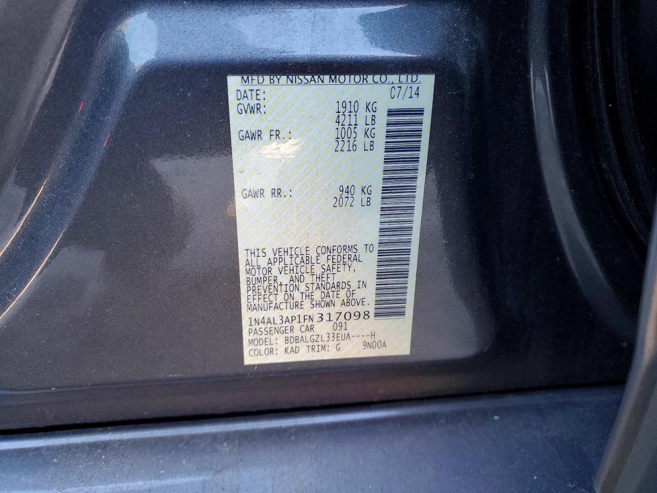 2015 NISSAN ALTIMA 2.5 photo 12