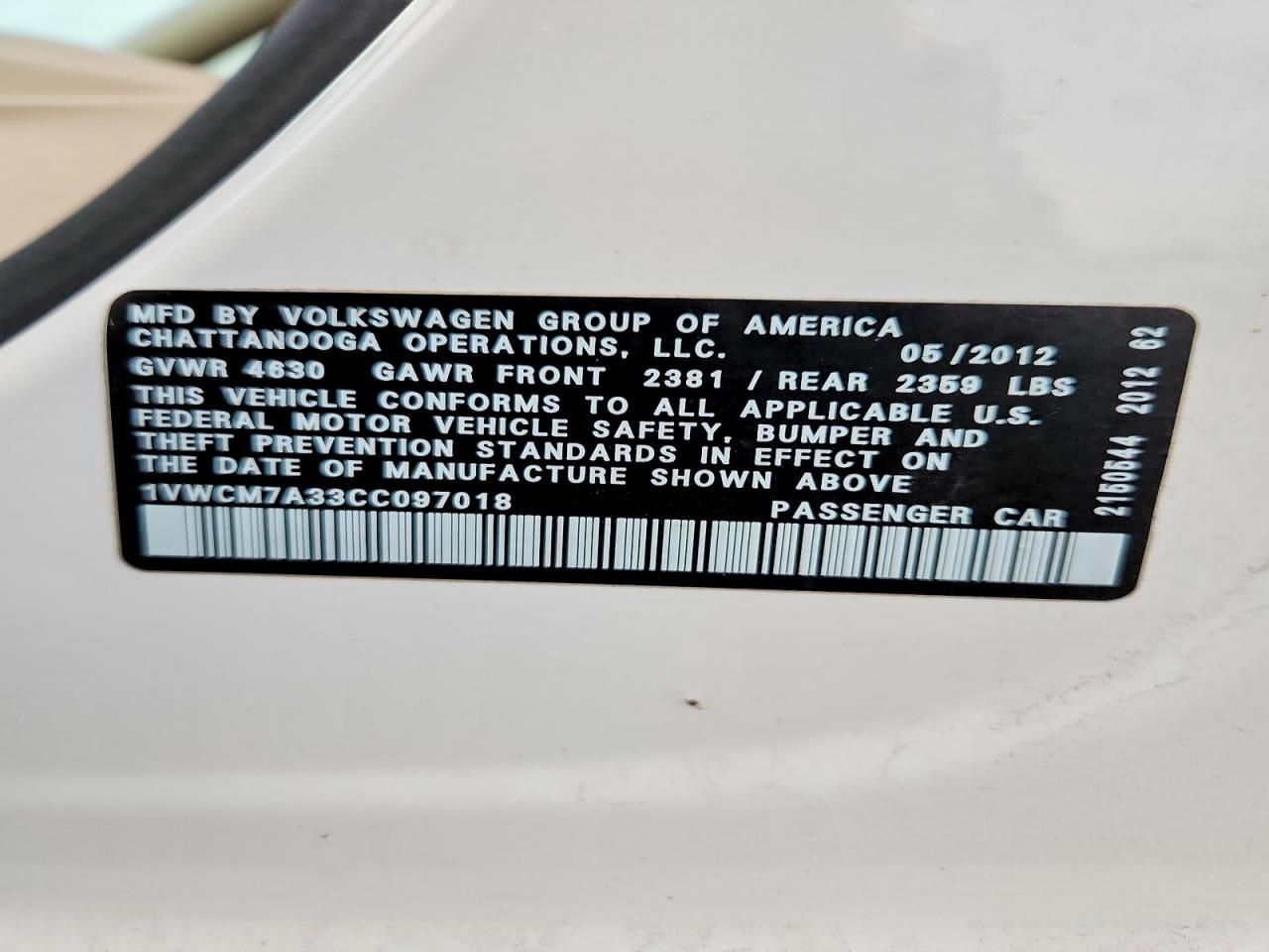 2012 VOLKSWAGEN PASSAT SEL photo 12