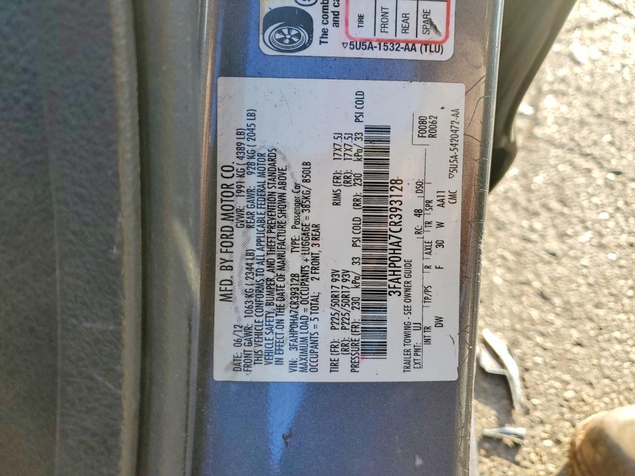 2012 FORD FUSION SE photo 12