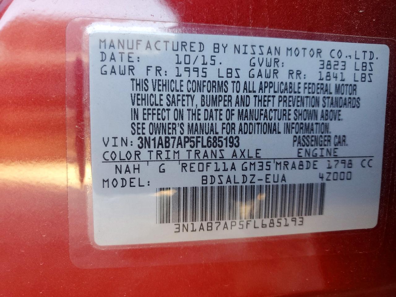 2015 NISSAN SENTRA S photo 13