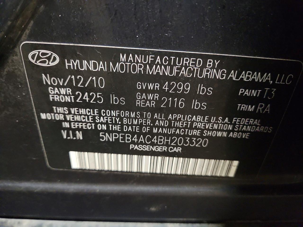 2011 HYUNDAI SONATA GLS photo 12