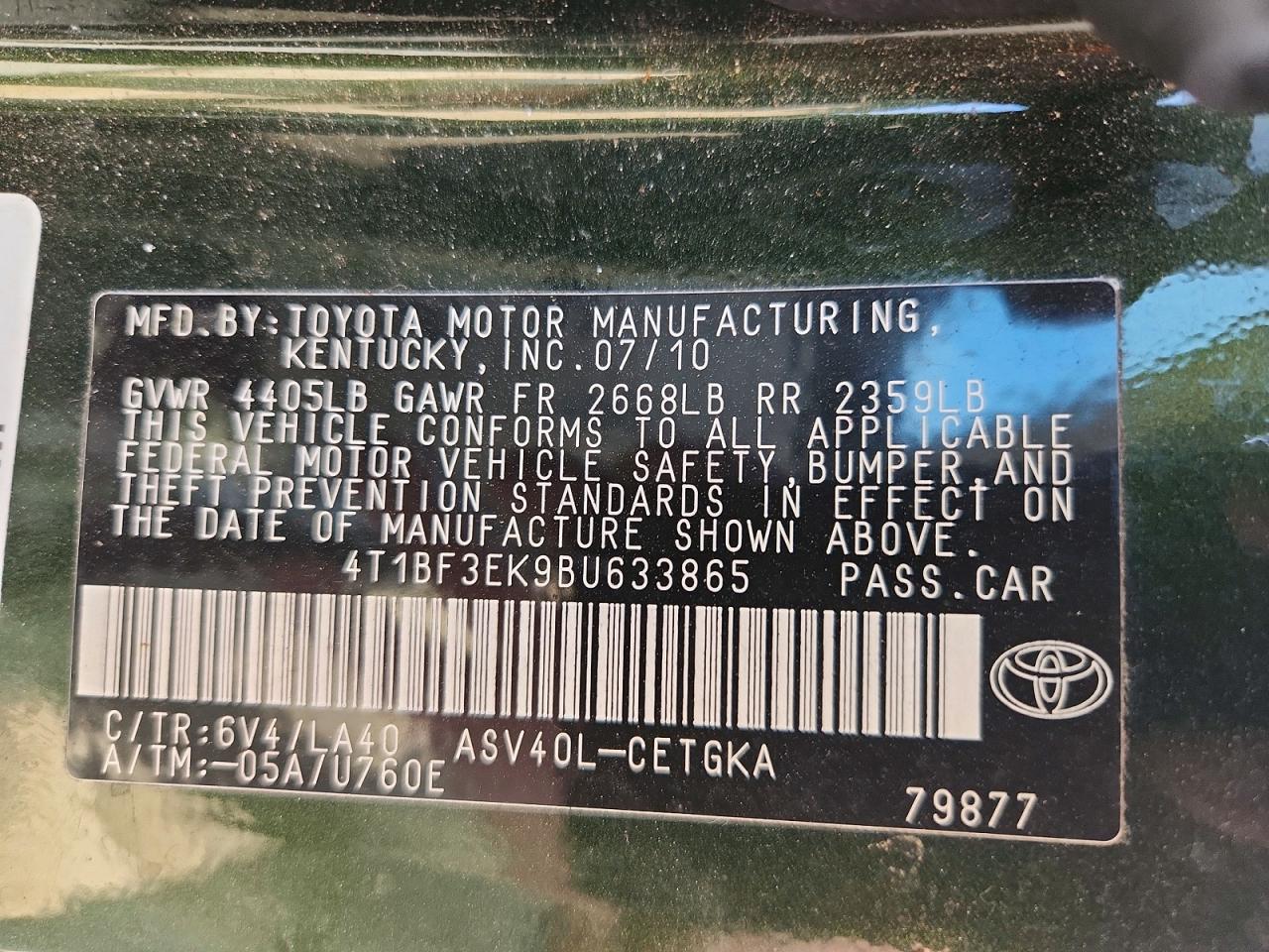 2011 TOYOTA CAMRY BASE photo 23