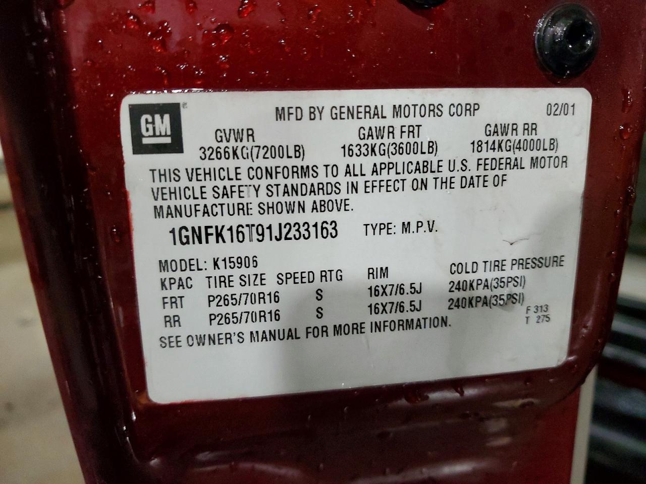 2001 CHEVROLET SUBURBAN K1500 photo 14