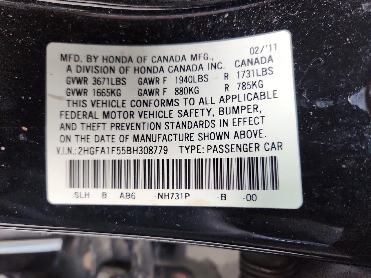2011 HONDA CIVIC LX photo 12