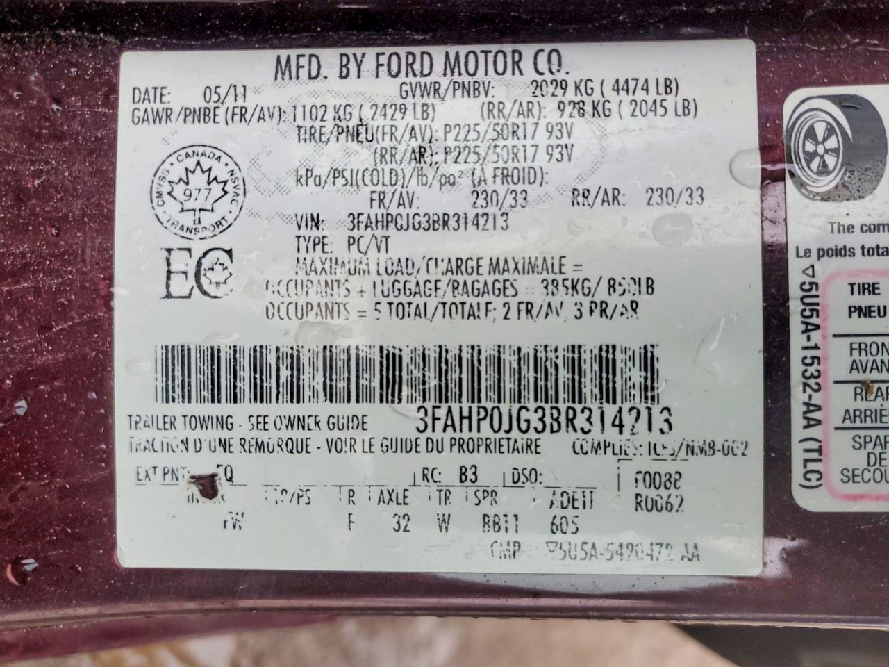 2011 FORD FUSION SEL photo 12