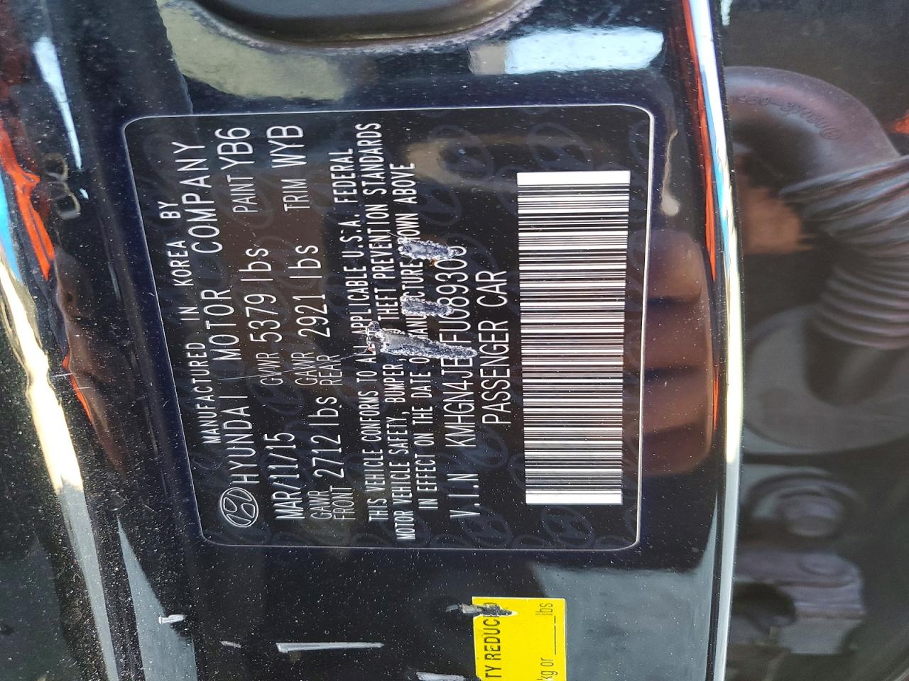 2015 HYUNDAI GENESIS 3.8L photo 12