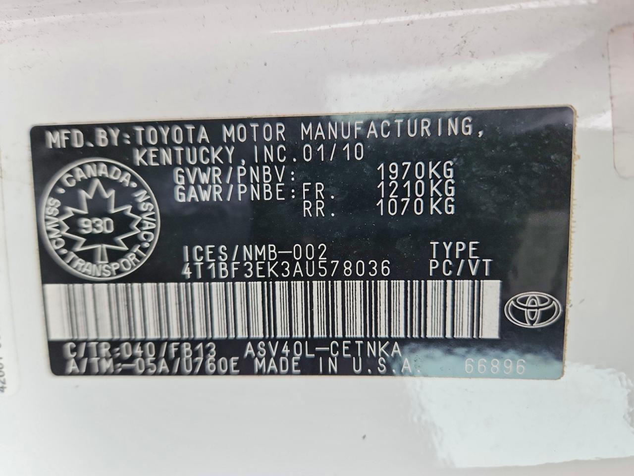 2010 TOYOTA CAMRY BASE photo 13