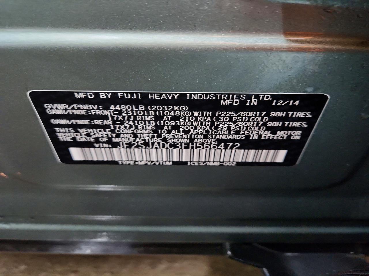 2015 SUBARU FORESTER 2.5I PREMIUM photo 14