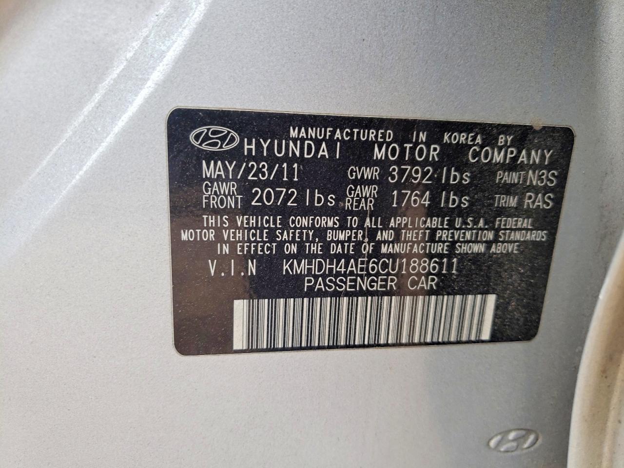 2012 HYUNDAI ELANTRA GLS photo 12