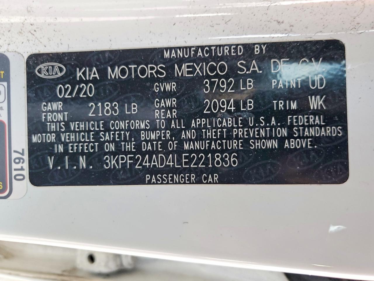 2020 KIA FORTE FE photo 12