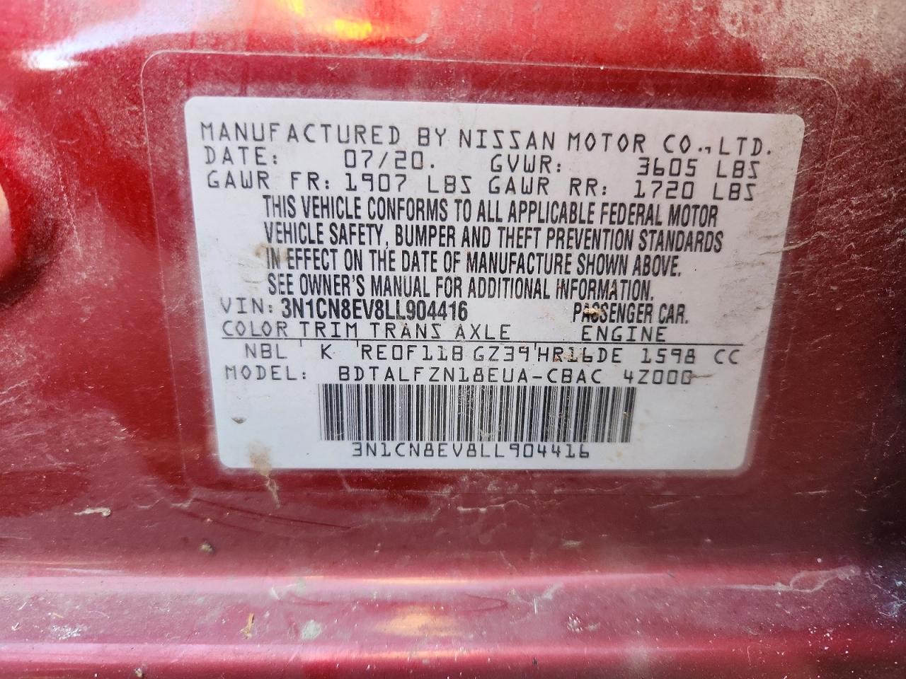 2020 NISSAN VERSA SV photo 12