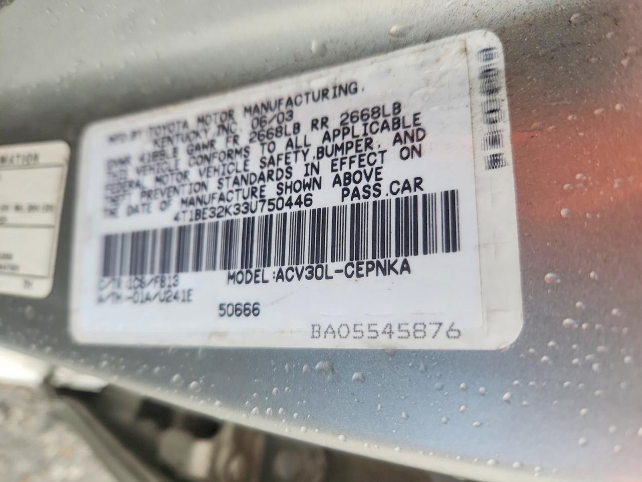 2003 TOYOTA CAMRY LE photo 12