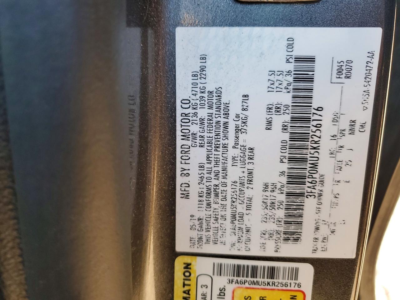 2019 FORD FUSION SEL photo 12