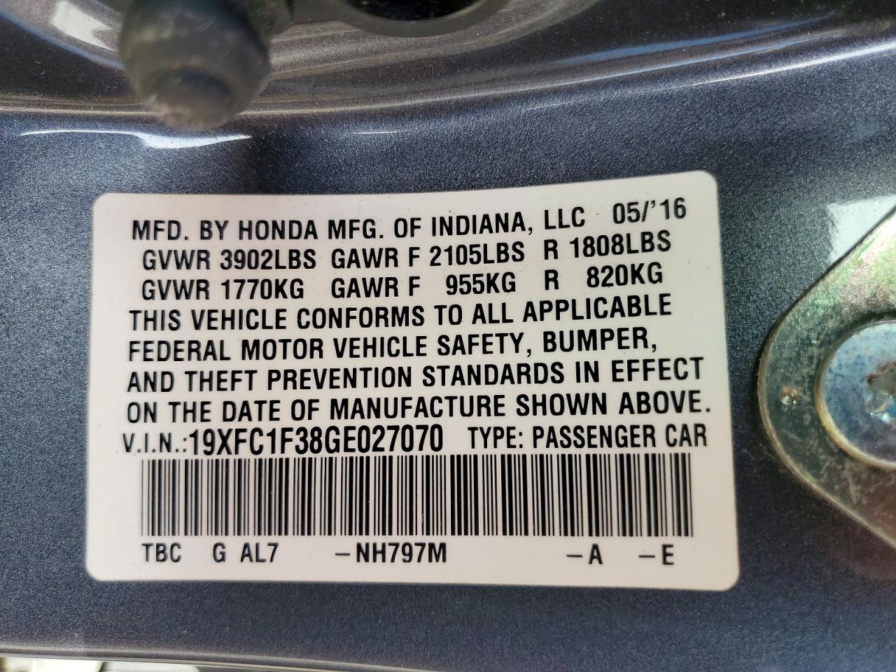 2016 HONDA CIVIC EX photo 12