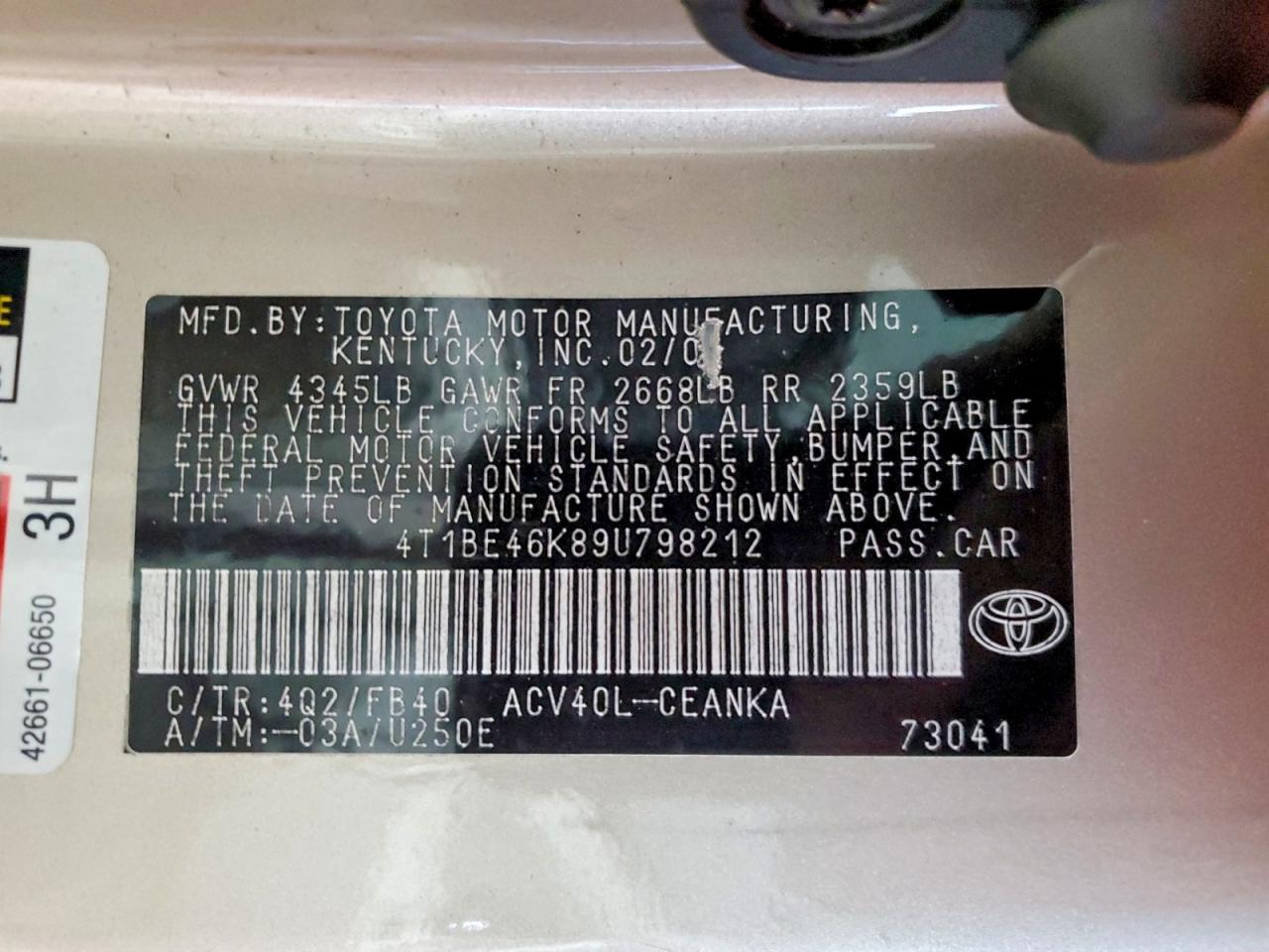 2009 TOYOTA CAMRY BASE photo 12