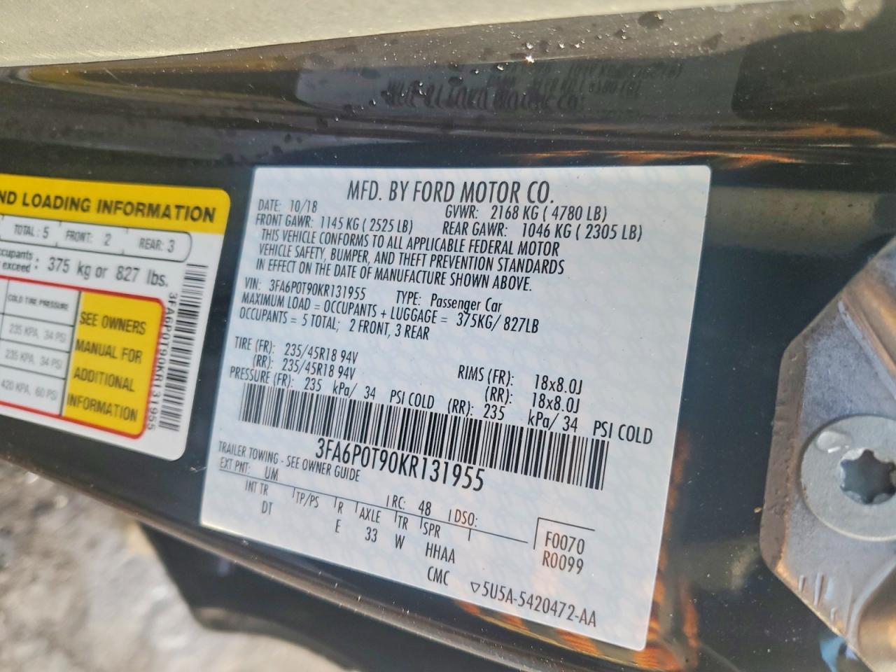 2019 FORD FUSION SE photo 12