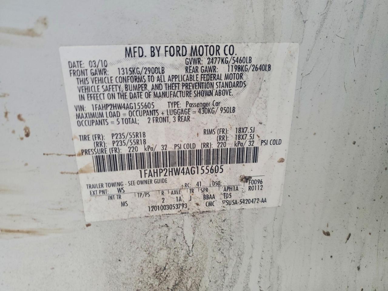 2010 FORD TAURUS SEL photo 12
