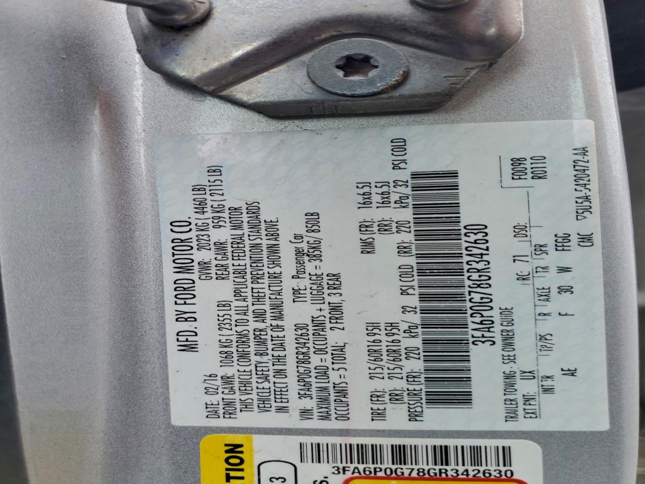 2016 FORD FUSION S photo 12