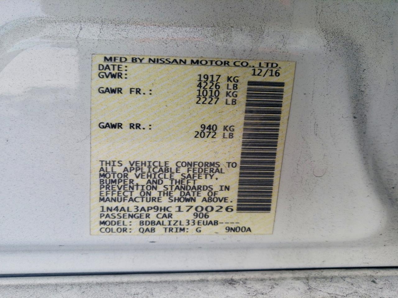 2017 NISSAN ALTIMA 2.5 photo 12