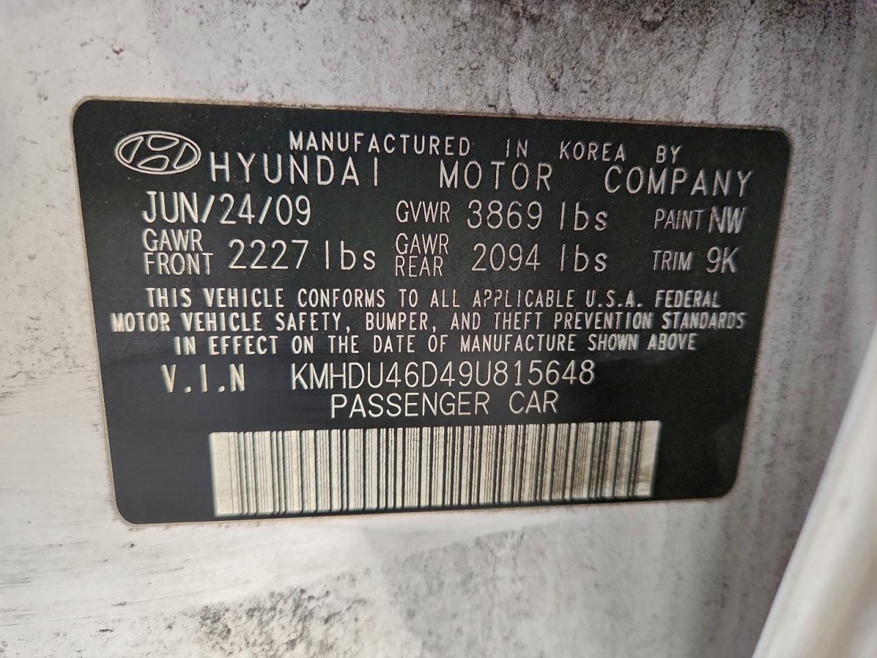 2009 HYUNDAI ELANTRA GLS photo 12