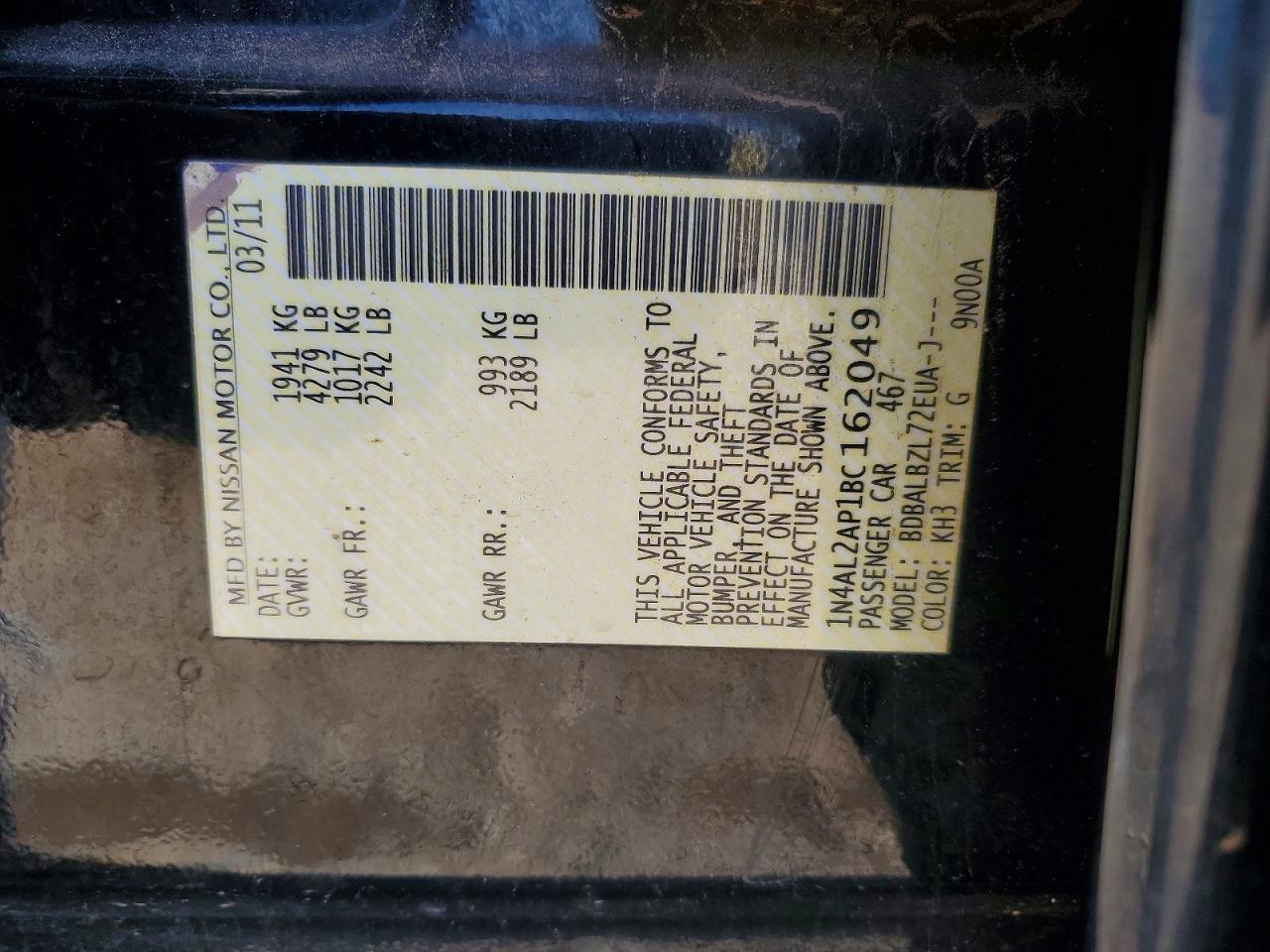 2011 NISSAN ALTIMA BASE photo 12