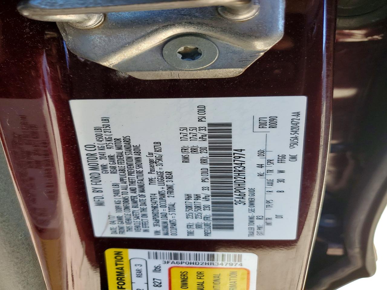 2017 FORD FUSION SE photo 12