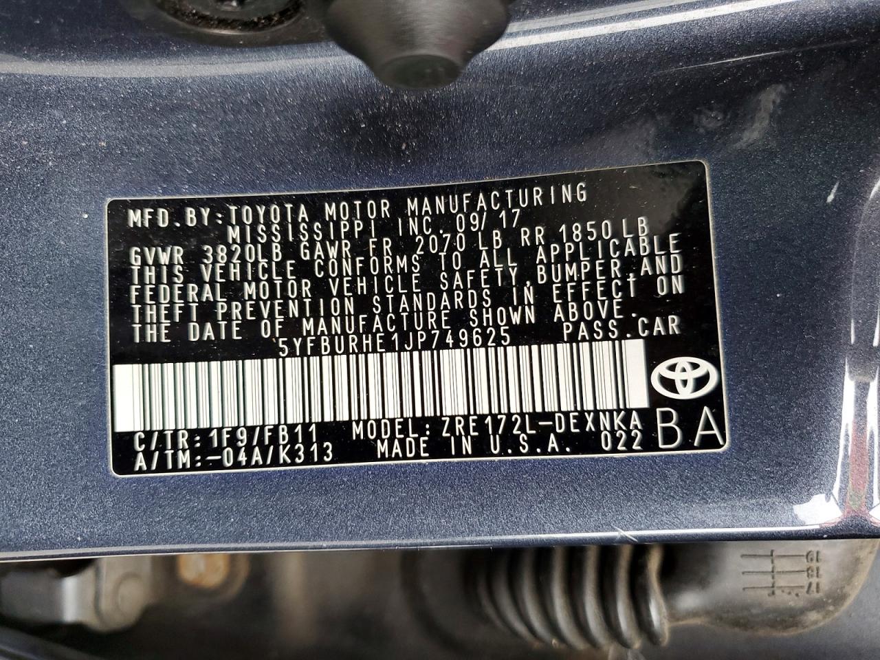2018 TOYOTA COROLLA L photo 12