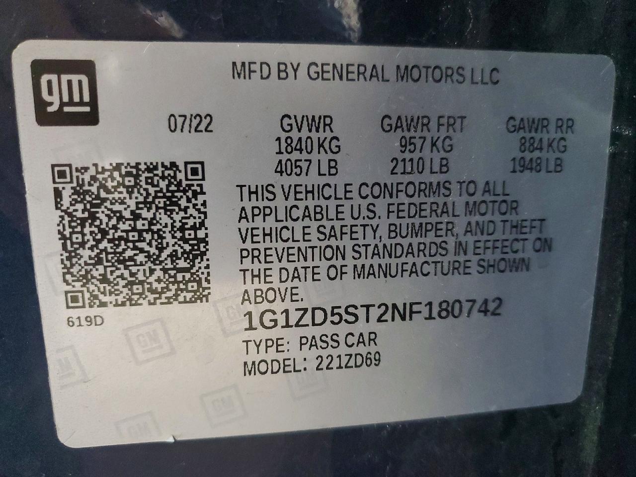 2022 CHEVROLET MALIBU LT photo 12