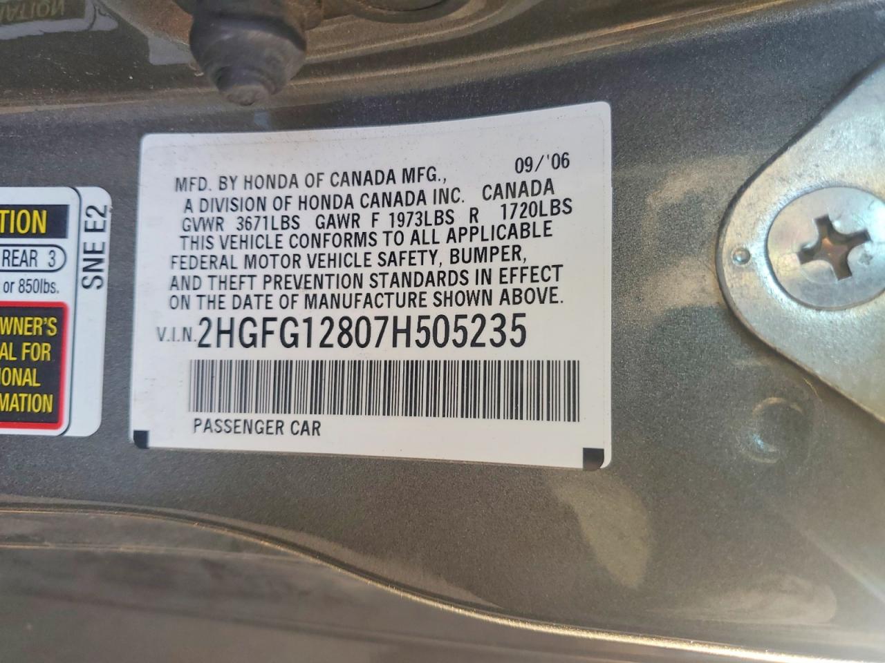 2007 HONDA CIVIC EX photo 12