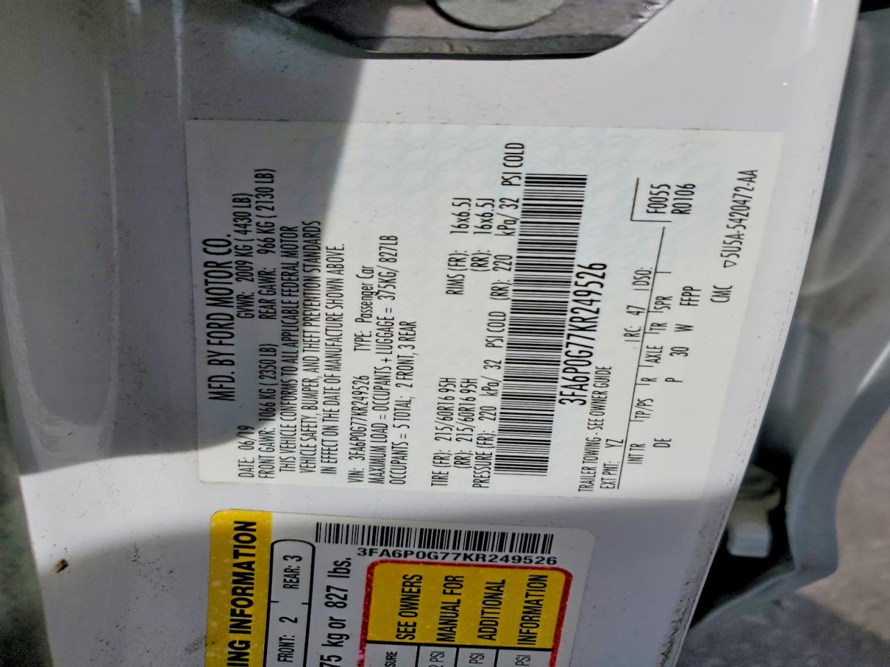 2019 FORD FUSION S photo 12