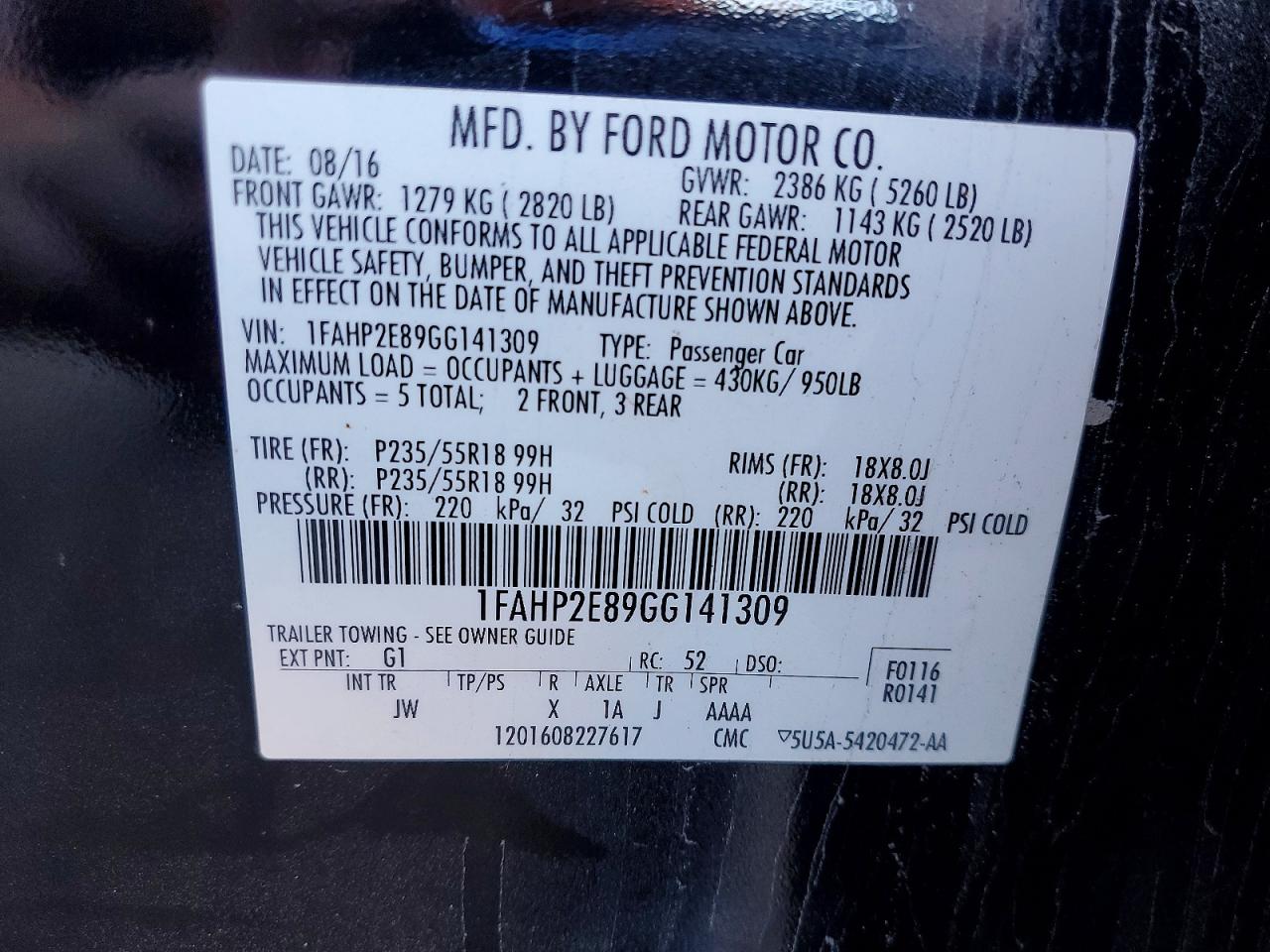 2016 FORD TAURUS SEL photo 12
