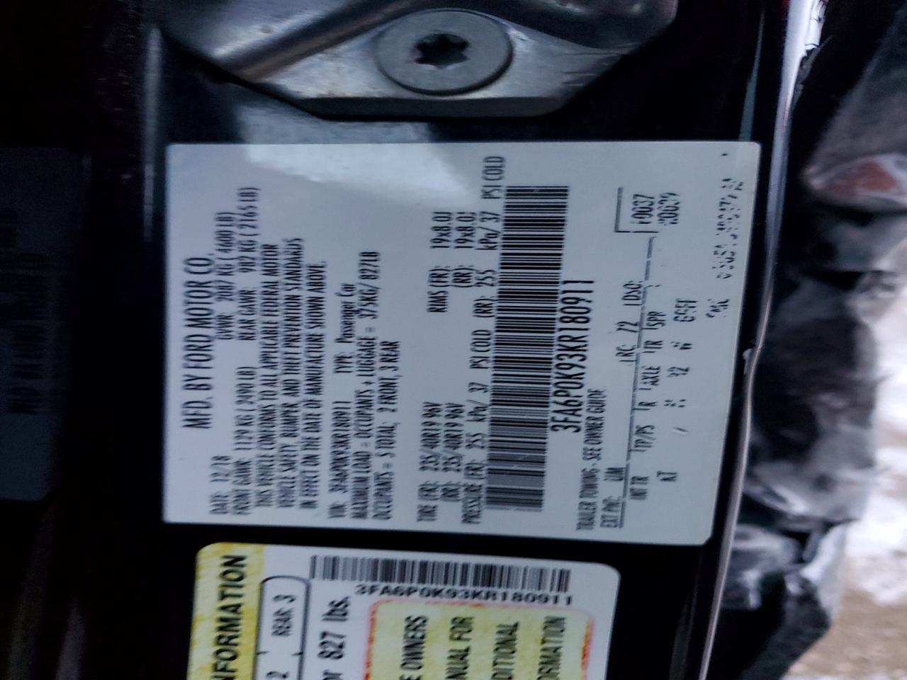 2019 FORD FUSION TITANIUM photo 12