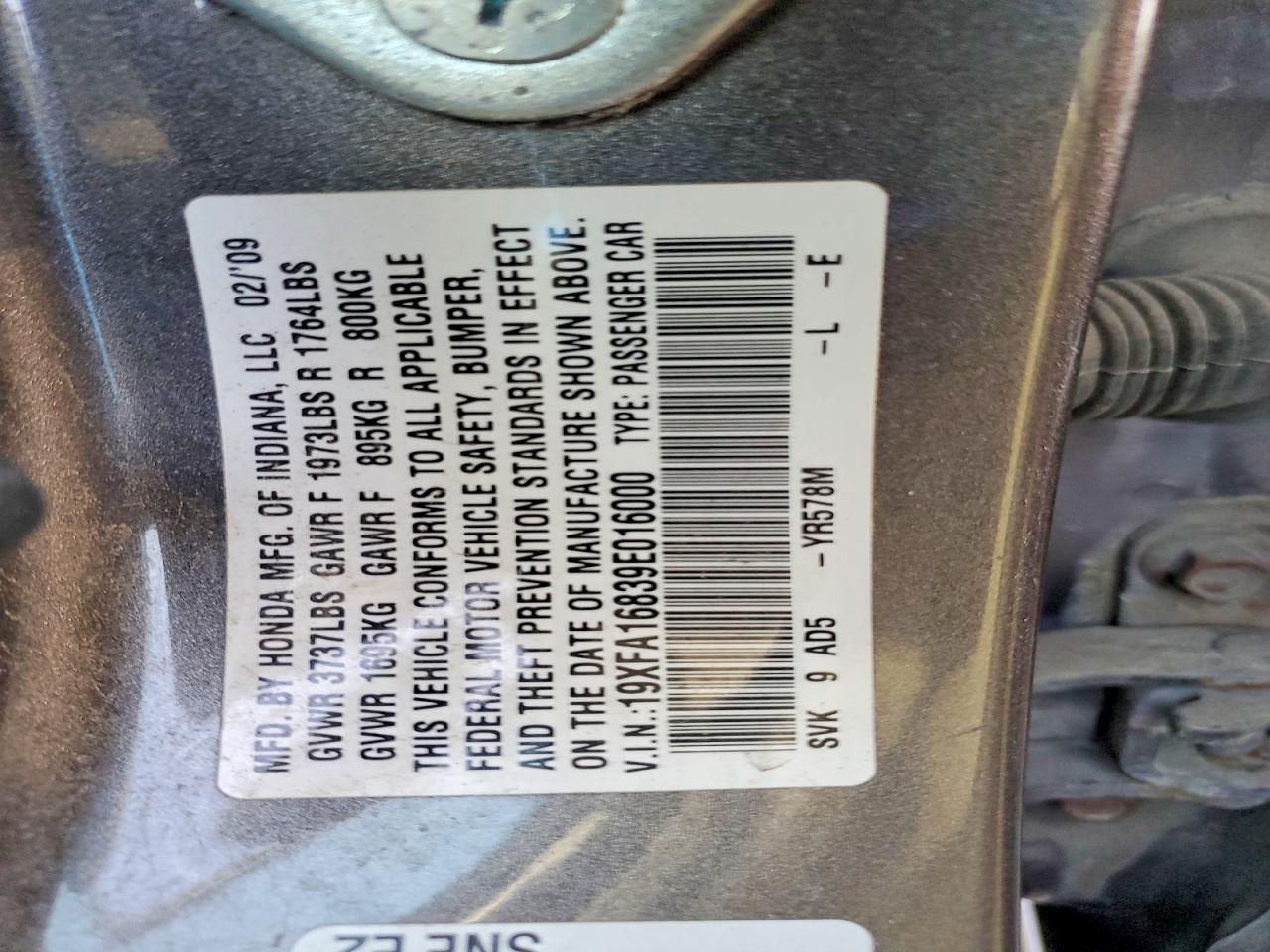 2009 HONDA CIVIC EX photo 12