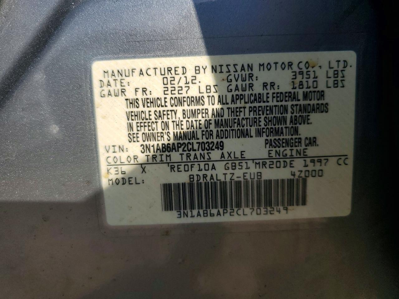 2012 NISSAN SENTRA 2.0 photo 12