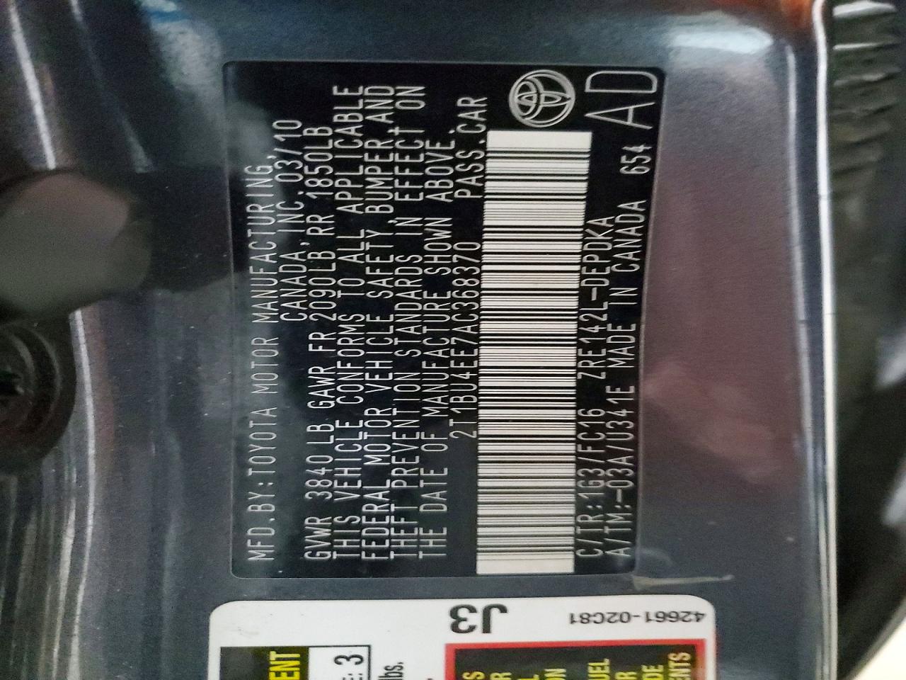 2010 TOYOTA COROLLA BASE photo 34