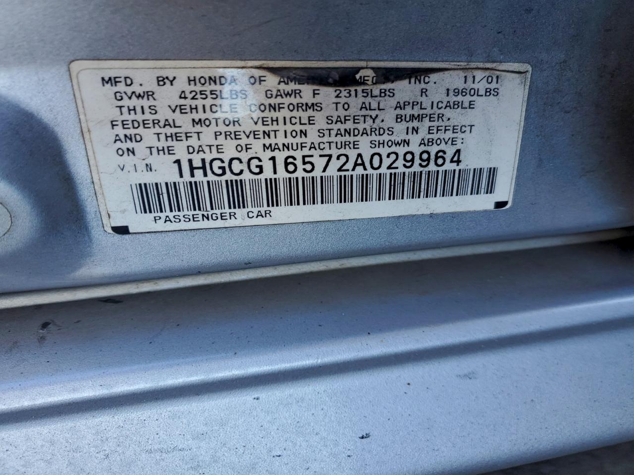 2002 HONDA ACCORD EX photo 12