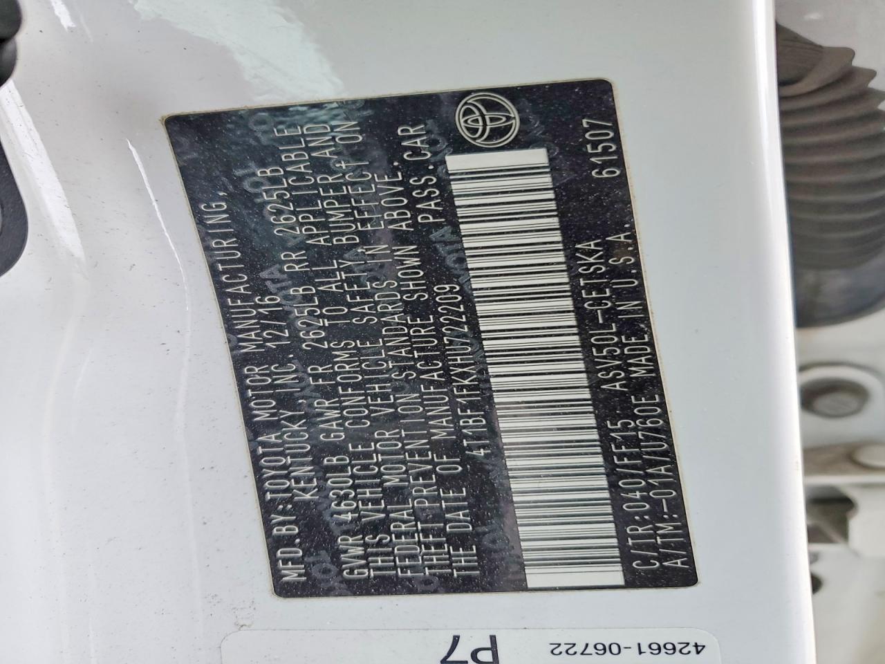 2017 TOYOTA CAMRY LE photo 12