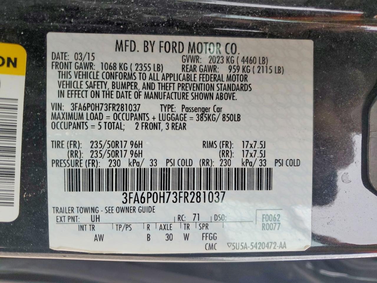 2015 FORD FUSION SE photo 12