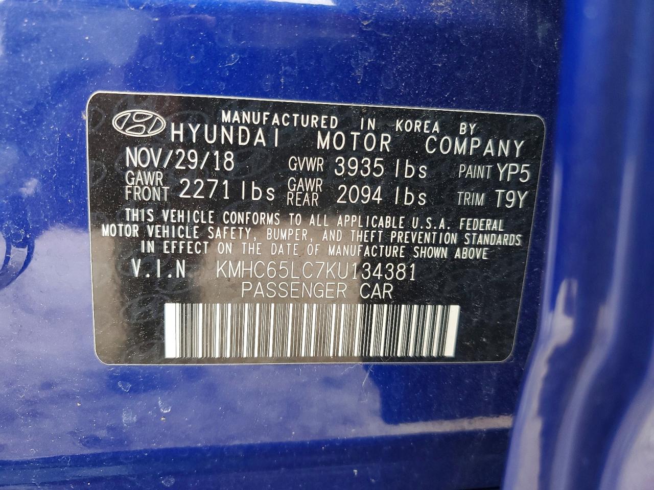2019 HYUNDAI IONIQ BLUE photo 13