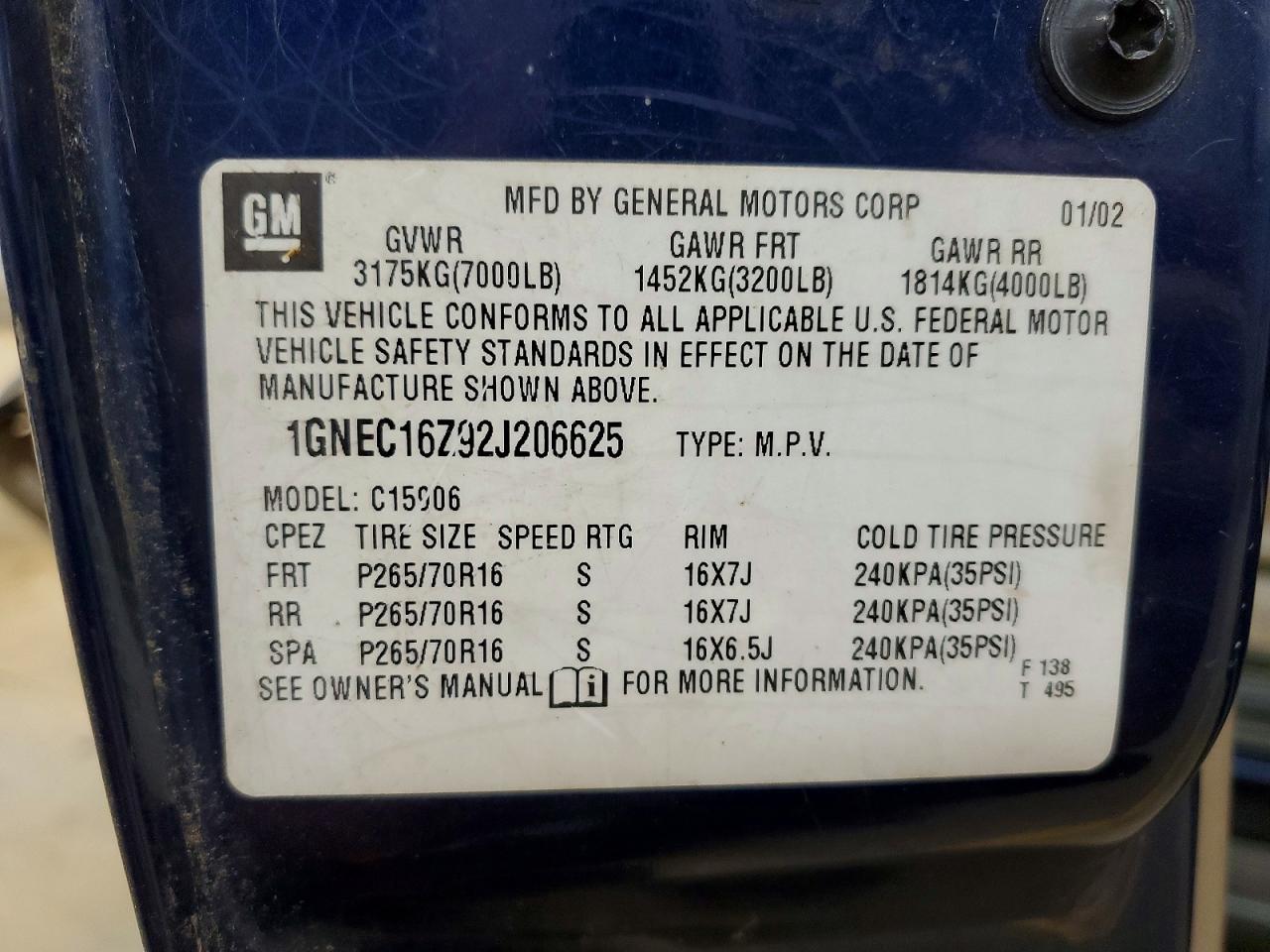 2002 CHEVROLET SUBURBAN C1500 photo 13